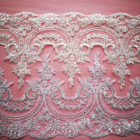 Tissu à paillettes ivoire blanc 1Yard/23cm, étoffe à fleurs, Venise, maille, garniture en dentelle, appliqués, artisanat de couture pour mariage, Dec. ► Photo 1/6