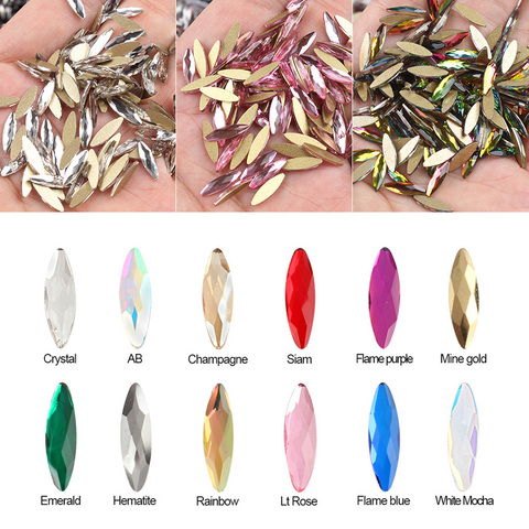 3X11mm Nail Art strass 30 Pcs/Pack Long cheval oeil en forme de verre coloré AB pierres pour 3D ongles décoration ► Photo 1/6