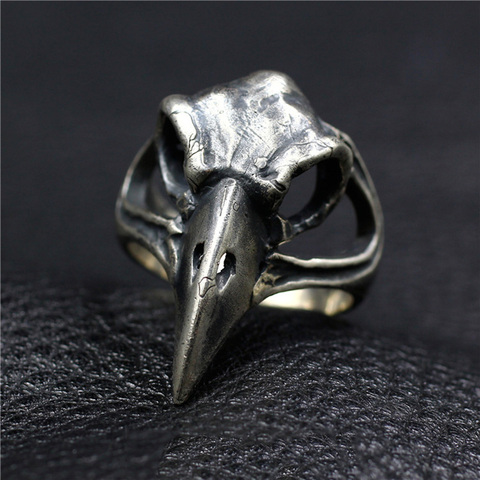 Solide 925 bijoux en argent Sterling crâne oiseau anneaux pour hommes Antique rétro Punk Style Biker anneaux ► Photo 1/6