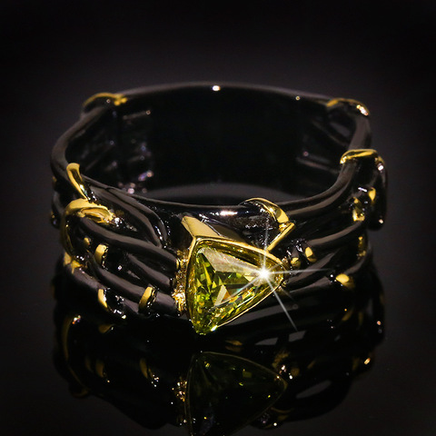 Bague gothique Vintage en Zircon pour femmes, anneau en branche d'arbre noir avec pierre jaune scintillante, bijoux de fiançailles et de mariage à la mode ► Photo 1/6