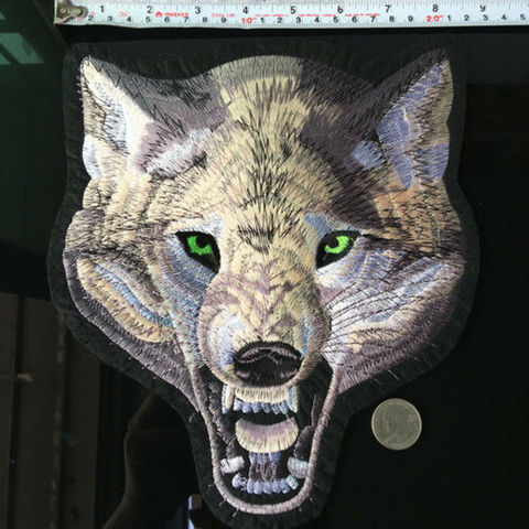 Patch grande tête de loup, 25cm, broderie d'animaux 3D, patchs appliqués à repasser pour vêtements, accessoires pour coudre une veste, vêtements autocollants ► Photo 1/6