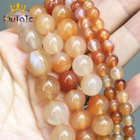 Perles rondes lisses en agate cornaline rouge Orange pour la fabrication de bijoux, accessoires pour bracelets et boucles d'oreilles, 15 pouces 4/6/8/10/12mm ► Photo 1/6