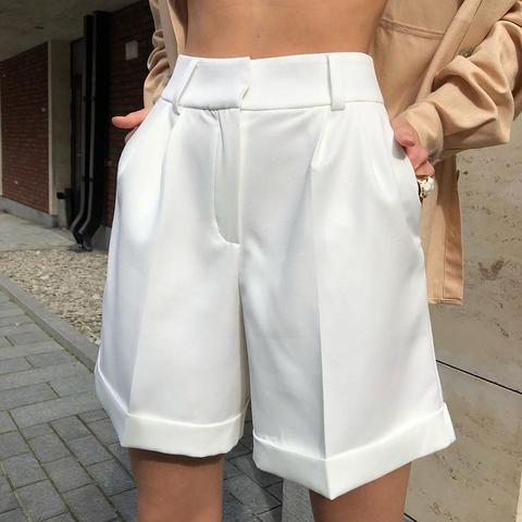 Nouveau 2022 Bermuda ample à jambes larges pour femmes taille haute violet ou noir coton Shorts ceinture gratuite haute qualité Bermuda Femme ► Photo 1/6