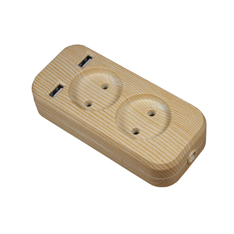 Prise d'extension USB avec fixation facile, 2 ports USB couleur bois, standard ue 5V2A, nouveau design, sortie sans câble A8 ► Photo 1/6