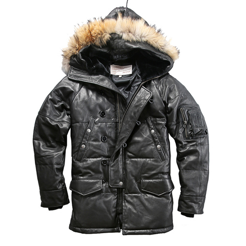 018 lire la Description! Manteau en cuir véritable pour homme, de haute qualité, Super chaud, peau de mouton, duvet de canard ► Photo 1/6