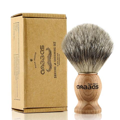 Brosse à raser Anbbas, brosse à cheveux de blaireau Pure faite à la main avec manche en bois pour hommes rasage humide traditionnel pour hommes cadeau ► Photo 1/6