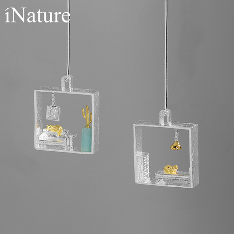 Boucles d'oreilles chat innature à la maison, en argent Sterling 925, forme carrée, géométrique, grande goutte, bijoux créatifs pour femmes ► Photo 1/4