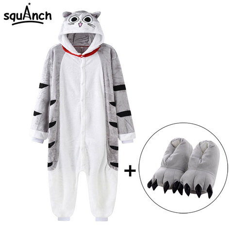 Vêtements de rue chauds et doux pour femmes, combinaison avec pantoufles Chi Cat Onesie, pyjama Kitty Kawaii Animal, Kigurumis, ensemble pour filles, pour l'hiver ► Photo 1/6