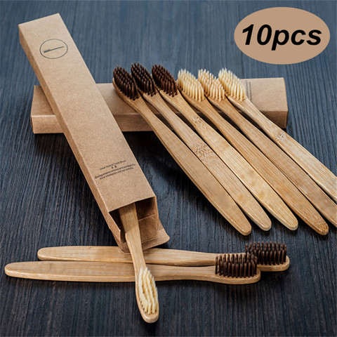 10 pièces brosse à dents bambou poignée arc-en-ciel blanchissant doux soies bambou brosse à dents voyage écologique en bois brosse à dents ► Photo 1/6