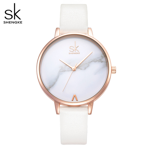 Shengke Top marque mode dames montres en cuir femme montre à Quartz femmes mince décontracté bracelet montre Reloj Mujer marbre cadran SK ► Photo 1/6