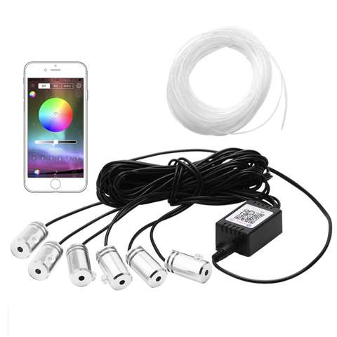 RGB LED lumière ambiante atmosphère lampe 6 en 1 voiture décoration intérieure lumière avec bande de fibres lumières par App télécommande 6M ► Photo 1/6