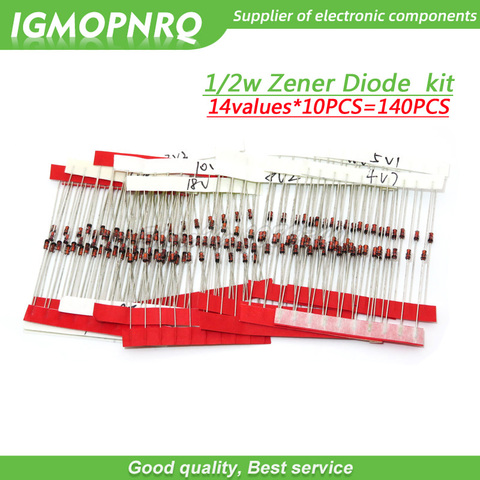 14 valeurs chaque 10 pièces = 140 pièces 0.5W régulateur 3.3 v-30 v 1/2w Zener Diode composant trousse 3V3 4V7 5V1 6V2 6V8 7V5 8V2 30V ► Photo 1/2