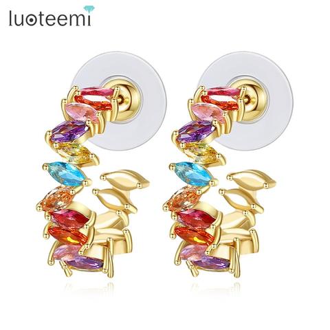 LUOTEEMI – boucles d'oreilles arc-en-ciel en zircone cubique pour femmes, bijoux multicolores à la mode pour fête de mariage ► Photo 1/6