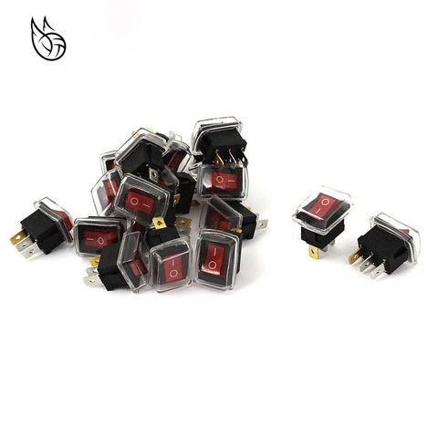 20PCS AC 250V/6A 125V/10A SPST ON/OFF 3 broches lumière rouge capuchon étanche avec interrupteur à bascule ► Photo 1/2