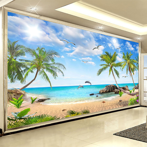 Papier peint Photo 3D personnalisé | Cape De mer plage, peinture murale moderne noix De coco pour chambre à coucher, salon, fond Mural ► Photo 1/5