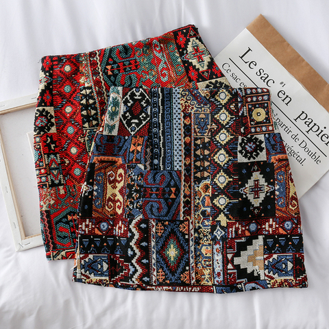 HELIAR femmes Boho jupe broderie a-ligne Mini jupes Chic géométrie motif laine jambe large Vintage bohème Folk jupes femmes ► Photo 1/6