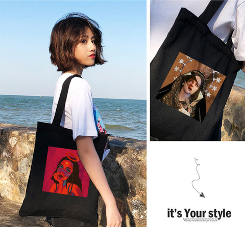 Nouveau noir solide couleur été dames sac à bandoulière décontracté grande capacité toile Harajuku sac sacs à main vintage pochette en cuir ► Photo 1/6