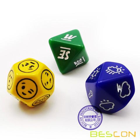 Ensemble de dés émotion, météo et Direction de Bescon, jeu de dés RPG polyèdre 3 pièces en bleu, vert, jaune ► Photo 1/5