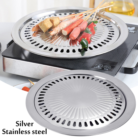 Coréen en acier inoxydable Barbecue plateau extérieur Cassette four gril Pan rond Portable sans fumée BBQ outil pour Camping en plein air Barbecue ► Photo 1/6