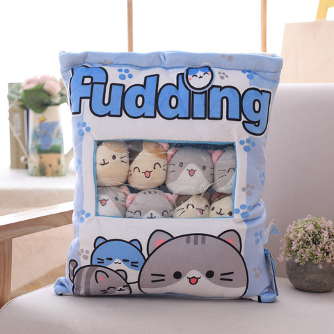 Sac de Pudding avec fermeture éclair, aliments, Mini animaux jouets, Mini boules jaunes, poussin, chat, dinosaure lapin rose, 8 pièces, coussin décoratif pour filles ► Photo 1/6