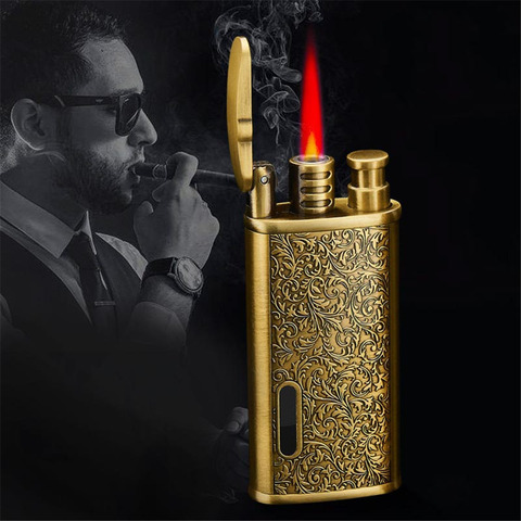 Flamme rouge allume-feu Butane torche briquet métal briquet Mini Turbine briquet métal gravure accessoires pour fumer allume-cigare ► Photo 1/6