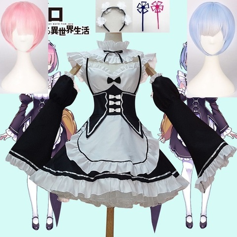 Déguisement Cosplay Rem, robe de femme de ménage de perruques, déguisement d'halloween, Life In a Different World Ram Re:zero Kara Hajimeru Isekai Seikatsu ► Photo 1/6