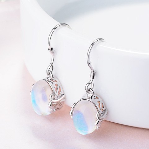 Boucles d'oreilles en argent sterling 925, boucles d'oreilles en pierres de lune arc-en-ciel, pierres semi-précieuses naturelles, en argent sterling 925 ► Photo 1/5