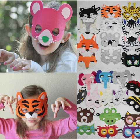 Masques de Costume d'animaux pour enfants, masques en feutre Cosplay pour fête d'halloween, loup tigre pour filles et garçons ► Photo 1/5