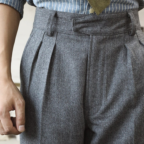 Pantalon rétro pour hommes en laine britannique, rouge tornade, Gurkha, gris, pantalon décontracté ► Photo 1/6