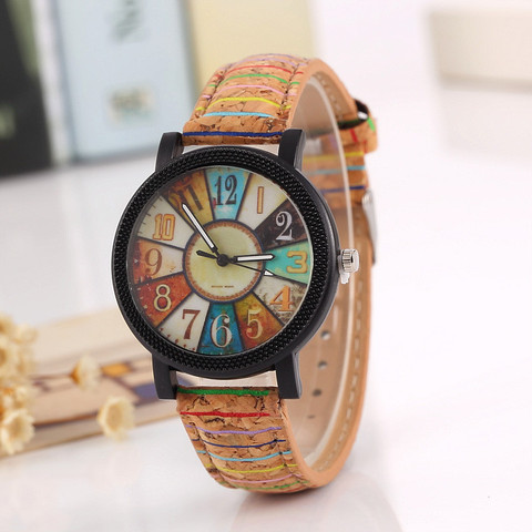 Montre de sport à Quartz, Surface florale en cuir, Grain de bois, montre-bracelet de haute qualité pour hommes et femmes, nouvelle collection ► Photo 1/6