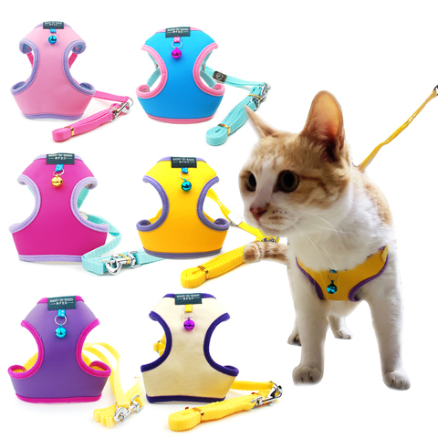 Harnais pour chat animal domestique | Harnais réglable avec clochette, laisse pour chaton chiot petit chien moyen, imité cuir ► Photo 1/6