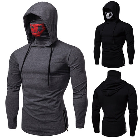 Qualité hommes Stretch Fitness à capuche hommes Ninja costume à capuche à manches longues chemise appel de devoir fantôme crâne masque noir vêtements de rue ► Photo 1/5