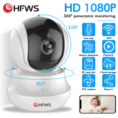 HFWS Ip caméra Wifi Surveillance vidéo 1080P 2MP caméra de sécurité pour la maison sans fil Cctv infrarouge Vision nocturne Mini caméras intérieur ► Photo 1/6