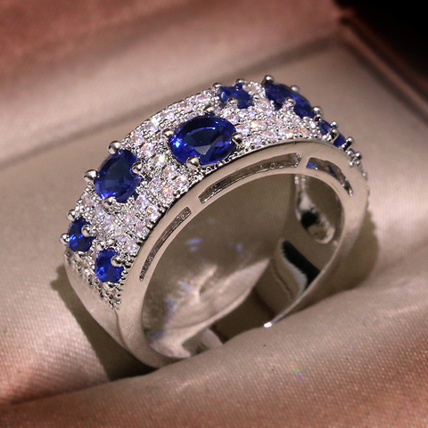 Bague en zircon bleu authentique pour femmes, bague magnifique, Nano CZ, bijoux, nouvelle collection, 2022 ► Photo 1/4