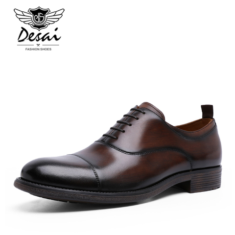 DESAI – chaussures d'affaires en cuir véritable pour hommes, souliers Oxford en cuir verni rétro dégradé, taille EU 38-47 ► Photo 1/6