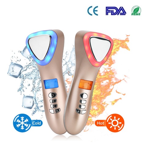 LED chaud froid visage appareil de soins de la peau masseur marteau ultrasons cryothérapie Vibration faciale rouge bleu lumière Ion Instrument de beauté ► Photo 1/6