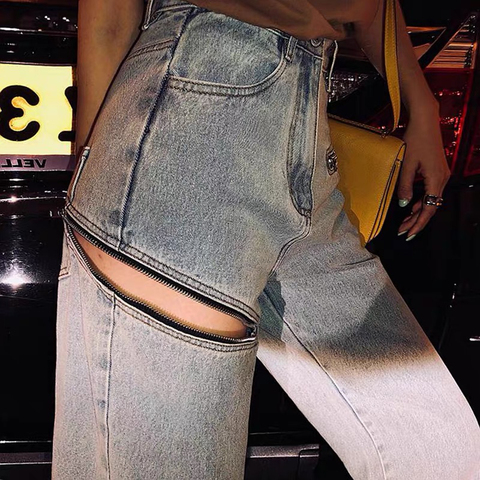 Jean Long en Denim bleu clair pour femme, streetwear, classique, basique, taille haute, ample, jambes larges, coréen, KZ361, nouvelle collection 2022 ► Photo 1/6