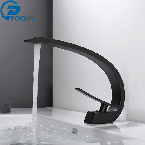 robinet cascade Robinet de lavabo incurvé en Bronze noir multi-couleur moderne lavabo grue Chrome mitigeur salle de bain eau chaude froide mitigeur ► Photo 1/6