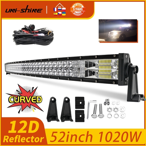 Faisceaux combinés pour Spot d'inondation, UNI-SHINE barre lumière à LED incurvée W 420W 620W 820W 1020W, pour UAZ tout terrain 4x4, 12V 24V, barre de Led 52 42 32 22 pouces ► Photo 1/6