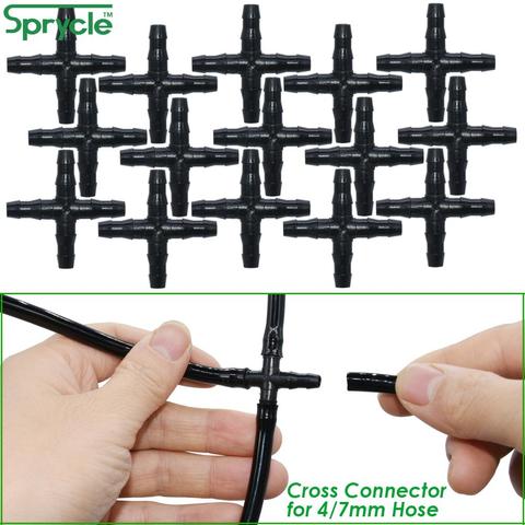 SPRYCLE 1/4 ''croix connecteur pour 4/7mm Micro tuyau tuyau 4 voies barbelé adaptateur goutte à goutte Irrigation commune jardin arrosage Pots de fleurs ► Photo 1/6