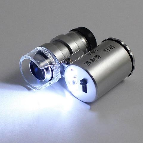 Mini Microscope de poche 60x, loupe de bijoutier, lentille en verre, testeur de lampe de détection d'argent ► Photo 1/6