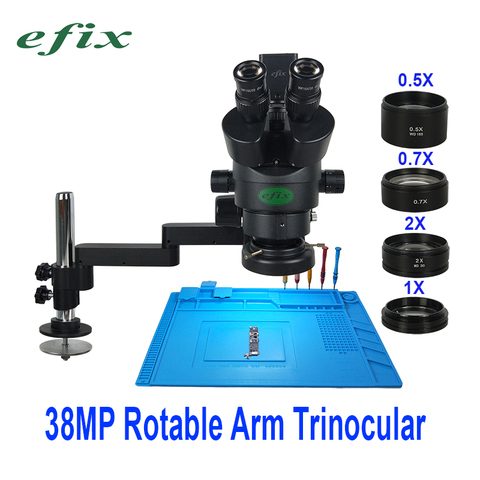 Microscope trinoculaire stéréo à caméra numérique USB HDMI, support rotatif 38mp 90x, lumière LED 144 pour la réparation de téléphones portables ► Photo 1/6