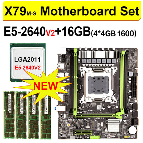 Carte mère X79 M-S 2.0 avec processeur Intel Xeon E5 2640 V2, 4x4 go (16 go) de RAM DDR3 1600MHz ECC/REG, SSD M.2, 8 cœurs, 16 fils ► Photo 1/6
