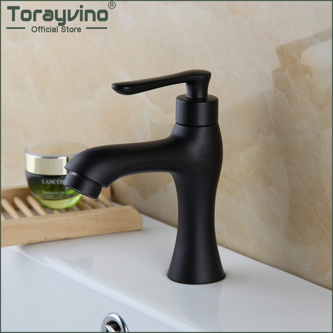 Torayvino noir mat bassin salle de bain robinets mitigeur seul froid robinet pont monté lavabo jet bec robinet ► Photo 1/6