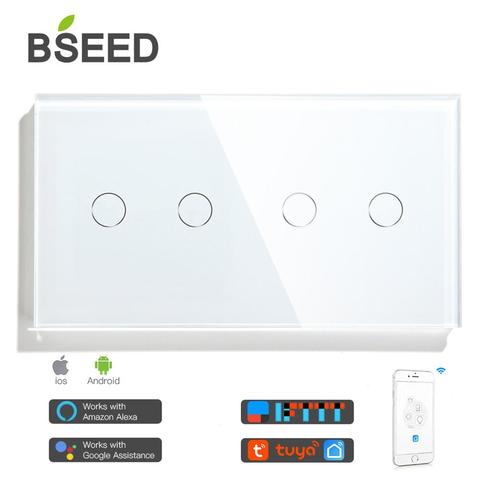 Bseed EU royaume-uni Wifi contrôle tactile interrupteur sans fil 4 Gang interrupteur de lumière cristal Led panneau interrupteur blanc noir or Smart Home Gadgets ► Photo 1/6