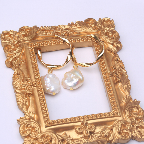 Boucles d'oreilles baroques en perles irrégulières, grand cercle, en argent sterling 925, bijoux à la mode ► Photo 1/6