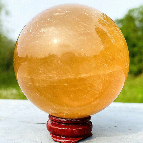 Boule de sphère en cristal de Citrine et de Calcite, 3-10cm, gemme de guérison pour décoration de maison + support en bois ► Photo 1/6