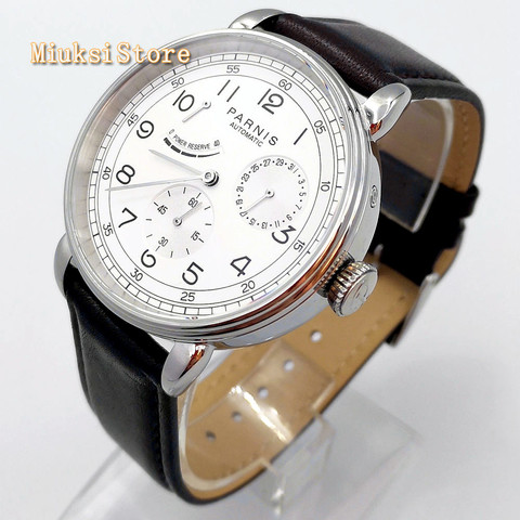 Nouveau Parnis 42mm argent montre boîtier date cuir mouvement automatique hommes de luxe mécanique montre ► Photo 1/1