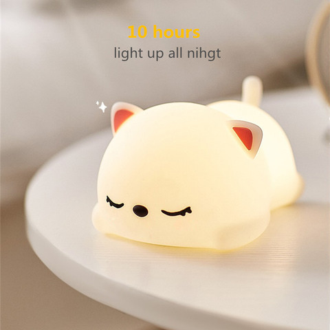 Chat LED veilleuse tactile capteur coloré dessin animé Silicone USB Rechargeable chambre lampe de chevet pour enfants enfants bébé cadeau ► Photo 1/6