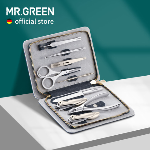 Ensemble de manucure de luxe inné MR.GREEN ciseaux de qualité chirurgicale Kit de coupe-ongles en acier inoxydable paquet de cuir de vache pleine fleur pédicure ► Photo 1/5